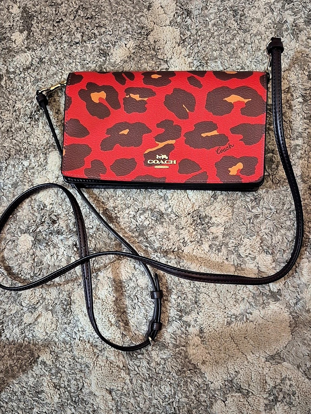 Coach Convertible Crossbody Clutch in Red Leopard Print Red Leopard Print